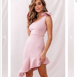 Tiffany One-Shoulder Bow Dress Blush